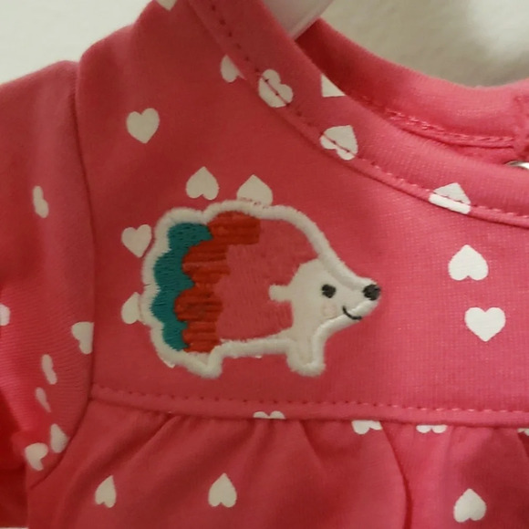 Carter's Pink Hedgehog and Hearts Ruffle Top and Pants set baby girl 3M - Picture 6 of 6